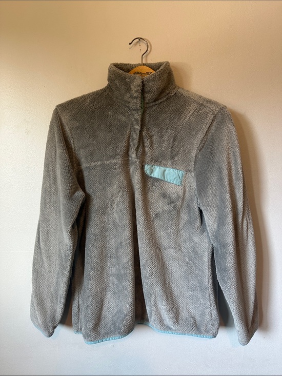 Jachs Sweaters - Jachs Gray Plush Fleece Pullover Snap T Jacket with Turquoise Accent Women's L